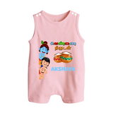 Krishna's Little Butter Thief Romper Suit | Custom Baby Romper Suit for Krishna Devotees - BABY PINK - 0 - 5 Months Old (Chest 18")