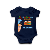 Krishna's Little Butter Thief Romper | Custom Baby Romper for Krishna Devotees - NAVY BLUE - New Born (Chest 14")