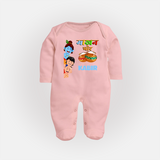 The Butter Thief Sleep Suit | Custom Baby Sleep Suit for Krishna's Mischievous Baby - BABY PINK - New Born (Chest 7.5")