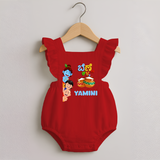 Little Butter Thief Romper Frock | Personalized Baby Romper Frock for Krishna's Butter Lover - RED - 0 - 3 Months Old (Chest 19")