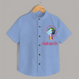 Achyutam Keshavam Krishna Damodaram Shirt | Personalized Baby Shirt for Krishna Devotees - SKY BLUE - 0 - 6 Months Old (Chest 23")