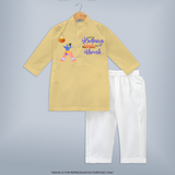 Jai Kanhaiya Laal Ki Kurta Set | Custom Baby Kurta Set to Celebrate Krishna's Mischief - PASTEL YELLOW - 3 - 6 Months Old (Chest 24", Kurta Length 14'', Waist 19", Pant Length 14")
