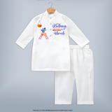 Jai Kanhaiya Laal Ki Kurta Set | Custom Baby Kurta Set to Celebrate Krishna's Mischief - WHITE - 3 - 6 Months Old (Chest 24", Kurta Length 14'', Waist 19", Pant Length 14")
