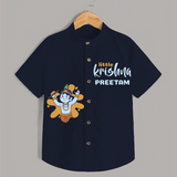 Little Krishna Shirt | Personalized Baby Shirt for Krishna Janmashtami - NAVY BLUE - 0 - 6 Months Old (Chest 23")