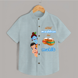 Mischievous Butter Thief Shirt | Personalized Baby Shirt for Krishna's Sweetness - ARCTIC BLUE - 0 - 6 Months Old (Chest 23")