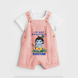Celebrate En Muthal Gokulashtami | Custom Baby Dungaree Set for Your Little One's First Gokulashtami - PEACH - 0 - 5 Months Old (Chest 18")