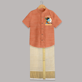 En Muthal Gokulashtami Special Shirt and Dhoti | Personalized Gokulashtami Outfit for Baby - ORANGE - 0 - 6 Months Old (Chest-23") (Dhoti length-14")