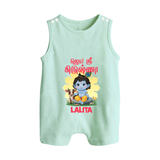 Jai Shri Krishna Romper suit/sleeveless romper | Custom Romper suit/sleeveless romper for Your Little Kanna - MINT GREEN - 0 - 5 Months Old (Chest 18")
