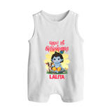 Jai Shri Krishna Romper suit/sleeveless romper | Custom Romper suit/sleeveless romper for Your Little Kanna - WHITE - 0 - 5 Months Old (Chest 18")