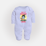 Jai Shri Krishna Sleep Suit/full sleeve body suit | Custom Sleep Suit/full sleeve body suit for Your Little Kanna - BABY BLUE - New Born (Chest 7.5")