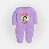 Jai Shri Krishna Sleep Suit/full sleeve body suit | Custom Sleep Suit/full sleeve body suit for Your Little Kanna - LILAC - New Born (Chest 7.5")