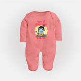 Jai Shri Krishna Sleep Suit/full sleeve body suit | Custom Sleep Suit/full sleeve body suit for Your Little Kanna - PEACH - New Born (Chest 7.5")