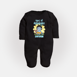 Jai Shri Krishna Sleep Suit/full sleeve body suit | Custom Sleep Suit/full sleeve body suit for Your Little Kanna - BLACK - New Born (Chest 7.5")