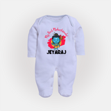 Personalized Mahashivratri Special Baby Fullbody Suit – Shiv Inspired Name Print - BABY BLUE - New Born (Chest 7.5")