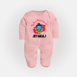 Personalized Mahashivratri Special Baby Fullbody Suit – Shiv Inspired Name Print - BABY PINK - New Born (Chest 7.5")
