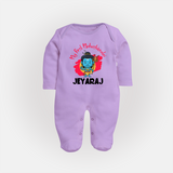 Personalized Mahashivratri Special Baby Fullbody Suit – Shiv Inspired Name Print - LILAC - New Born (Chest 7.5")