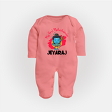 Personalized Mahashivratri Special Baby Fullbody Suit – Shiv Inspired Name Print - PEACH - New Born (Chest 7.5")