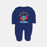 Personalized Mahashivratri Special Baby Fullbody Suit – Shiv Inspired Name Print - NAVY BLUE - New Born (Chest 7.5")