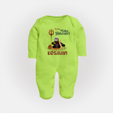 My First Mahashivratri Custom Name Baby Fullbody Suit - LIME GREEN - New Born (Chest 7.5")
