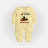 My First Mahashivratri Custom Name Baby Fullbody Suit - PASTEL YELLOW - New Born (Chest 7.5")