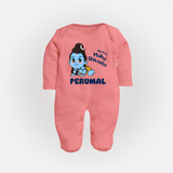 My First Mahashivratri Personalized Baby Fullbody Suit – Traditional Shiv Theme - PEACH - New Born (Chest 7.5")