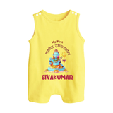 Little Shiva Collection – Personalized Mahashivratri Baby Romper Suit - PASTEL YELLOW - 0 - 5 Months Old (Chest 18")