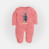 Shiva's Little Warrior Sleep Suit | Custom Sleep Suit for Lord Shiva's Devotee - PEACH - New Born (Chest 7.5")