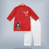 Hail Lord Shiva Kurta Set | Custom Baby Kurta Set for Shiva Celebration - RED - 3 - 6 Months Old (Chest 24", Kurta Length 14'', Waist 19", Pant Length 14")