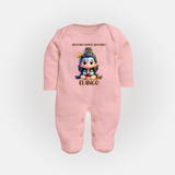 Shambo Shiva Shambo Kids Fullbody Suit – Devotional Cartoon Print - BABY PINK - New Born (Chest 7.5")