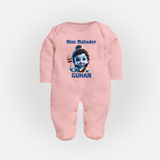 Mini Mahadev Personalized Kids Fullbody Suit – Shiva Theme Wear - BABY PINK - New Born (Chest 7.5")