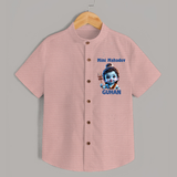 Mini Mahadev Personalized Kids Shirt – Shiva Theme Wear - PEACH - 0 - 6 Months Old (Chest 23")