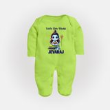 Little Shiv Bhakt Kids Fullbody Suit – Personalized Devotional Wear - LIME GREEN - New Born (Chest 7.5")