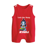 Little Shiv Bhakt Kids Romper Suit – Personalized Devotional Wear - RED - 0 - 5 Months Old (Chest 18")
