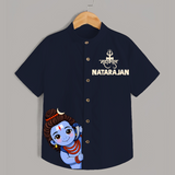 Maha Shivratri Kids Shirt – Name Customized Devotional Wear - NAVY BLUE - 0 - 6 Months Old (Chest 23")