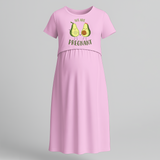 "We Are Pregnant "- Comfort Fit Maternity Maxi Dress With Prints - BABY PINK - Extra Small (Chest 32")
