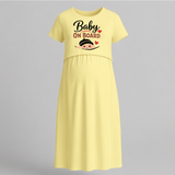 Baby On Board Printed Feeding Maternity Maxi Dress - PASTEL YELLOW - Extra Small (Chest 32")