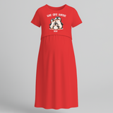 We Are Three Now Unicorn Printed Maternity Maxi - RED - Extra Small (Chest 32")