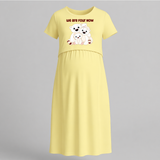 We Are Four Now Bear Family Maternity Maxi Dress - PASTEL YELLOW - Extra Small (Chest 32")