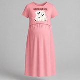 We Are Four Now Bear Family Maternity Maxi Dress - PEACH - Extra Small (Chest 32")