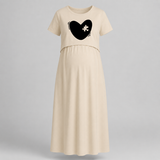 Missing Piece Heart Printed Maternity Feeding Maxi - IVORY - Extra Small (Chest 32")