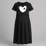 Missing Piece Heart Printed Maternity Feeding Maxi - BLACK - Extra Small (Chest 32")
