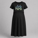 Lucky Mama Printed Feeding Maternity Maxi - BLACK - Extra Small (Chest 32")