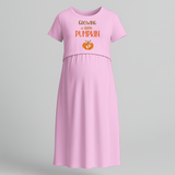 "Growing A Little Pumpkin " - Comfort Fit Maternity Maxi Dress With Prints - BABY PINK - Extra Small (Chest 32")