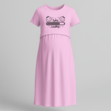 "Twins Loading…. "- Comfort Fit Maternity Maxi Dress With Prints - BABY PINK - Extra Small (Chest 32")