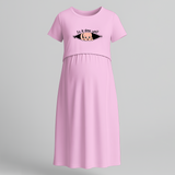 "Is It Time Yet? "- Comfort Fit Maternity Maxi Dress With Prints - BABY PINK - Extra Small (Chest 32")