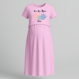 "We Are Three Now "- Comfort Fit Maternity Maxi Dress With Prints - BABY PINK - Extra Small (Chest 32")