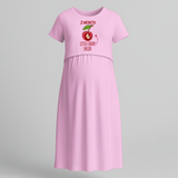 "2 Month"- Comfort Fit Maternity Maxi Dress With Prints - BABY PINK - Extra Small (Chest 32")