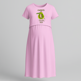 "4 Month"- Comfort Fit Maternity Maxi Dress With Prints - BABY PINK - Extra Small (Chest 32")