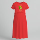 "4 Month"- Comfort Fit Maternity Maxi Dress With Prints - RED - Extra Small (Chest 32")
