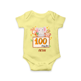 100 Days Old Romper | Personalized Baby Romper for 100 Days Milestone - PASTEL YELLOW - New Born (Chest 14")